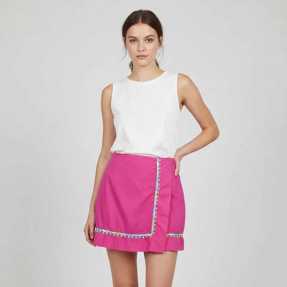 Lilly Pulitzer Preppy Solid Pink Skort Colorful Trim Size 6
